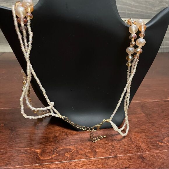 Crystal Cream Light Brown & Clear Mid Century Modern Style Multi Strand Necklace - Picture 5 of 9